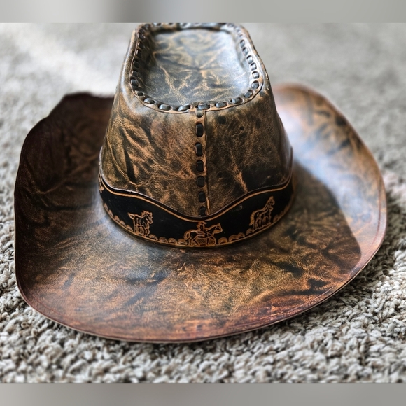 Cowboy Cowgirl Western Hat Hanfcrafted in Brazil Brown Tan - Picture 3 of 5
